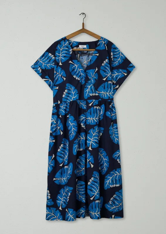 Reworn Leaf Print Dress Size 12 (1317) | Blue sold by TOAST