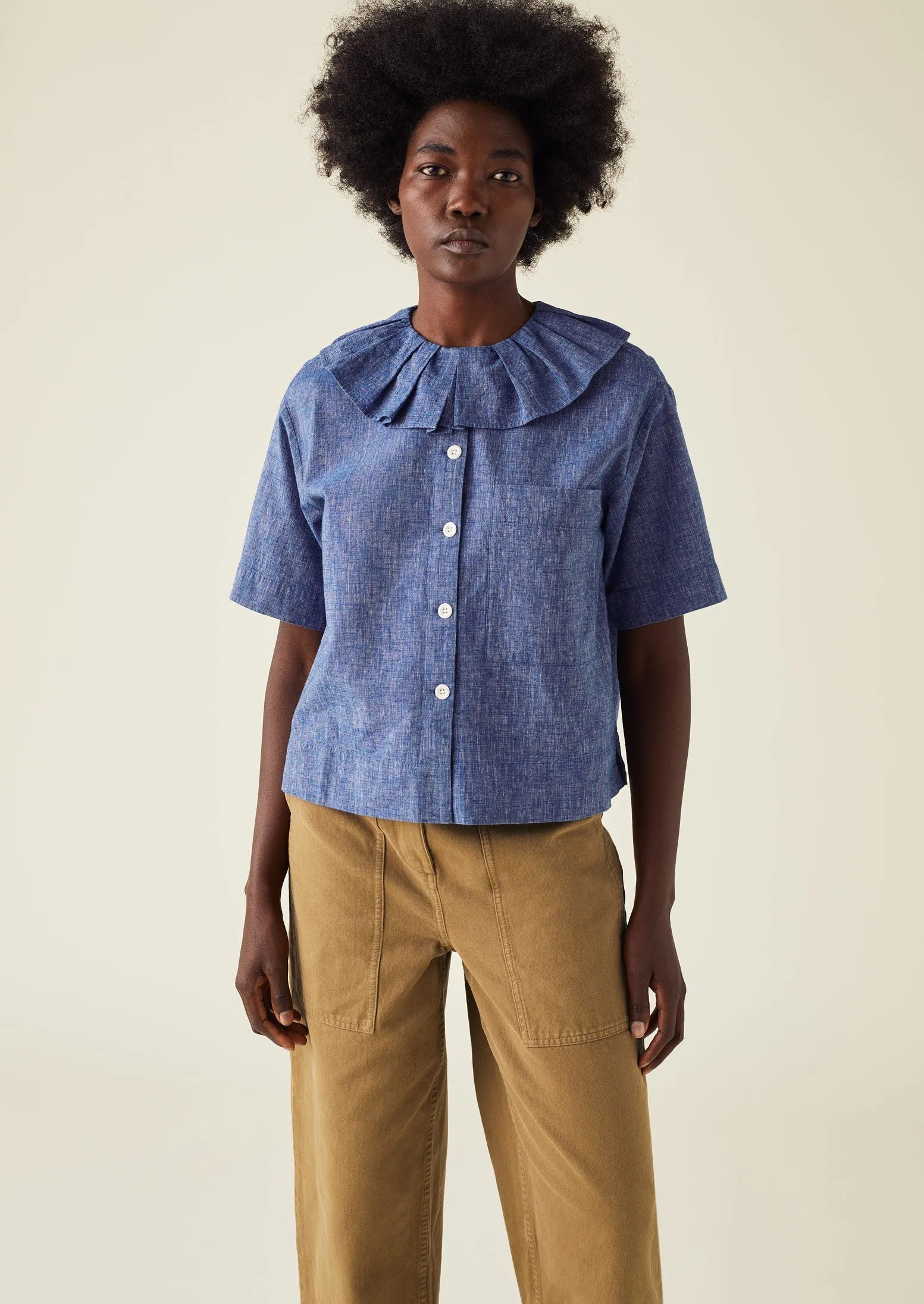 Pleat Collar Slubby Chambray Shirt | Chambray Blue sold by TOAST product image thumbnail 5