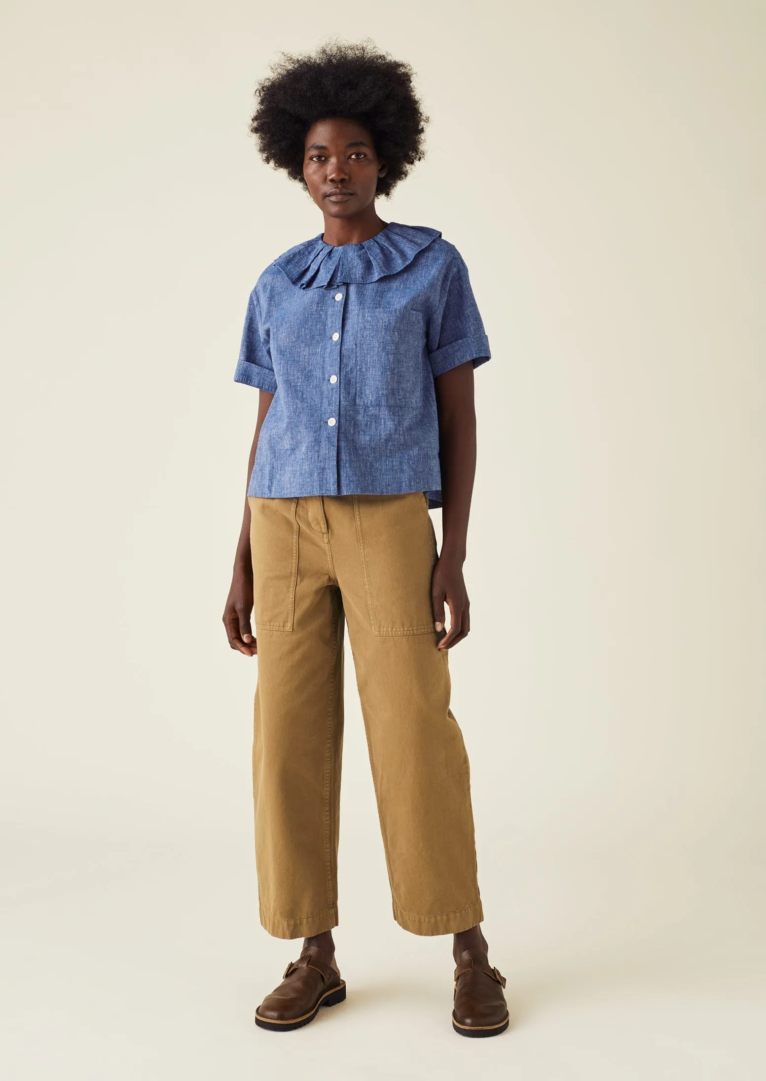 Pleat Collar Slubby Chambray Shirt | Chambray Blue sold by TOAST product image thumbnail 3