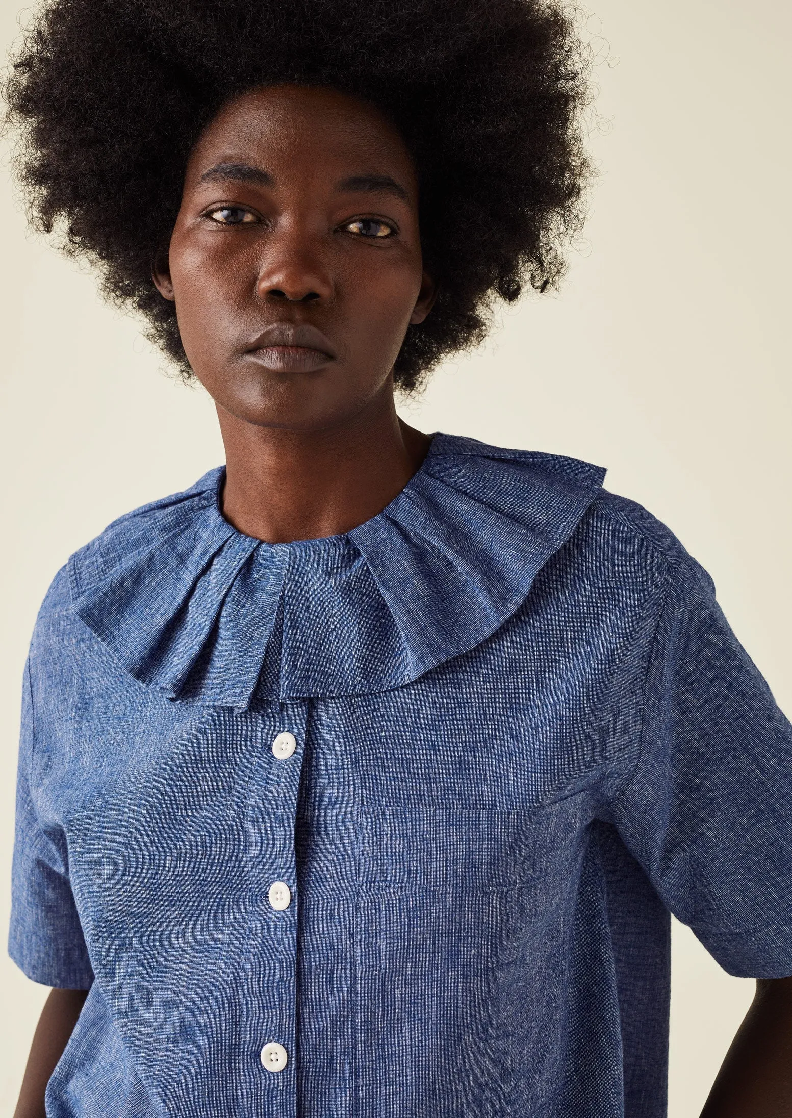 Pleat Collar Slubby Chambray Shirt | Chambray Blue sold by TOAST product image thumbnail 4