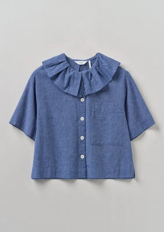 Pleat Collar Slubby Chambray Shirt | Chambray Blue sold by TOAST