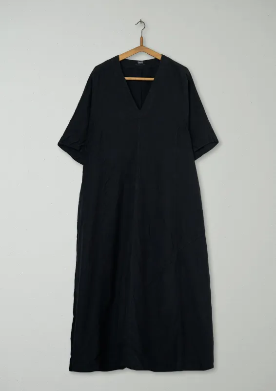 Reworn Lyocell Linen Herringbone Dress Size 16 (1291) | Black sold by TOAST