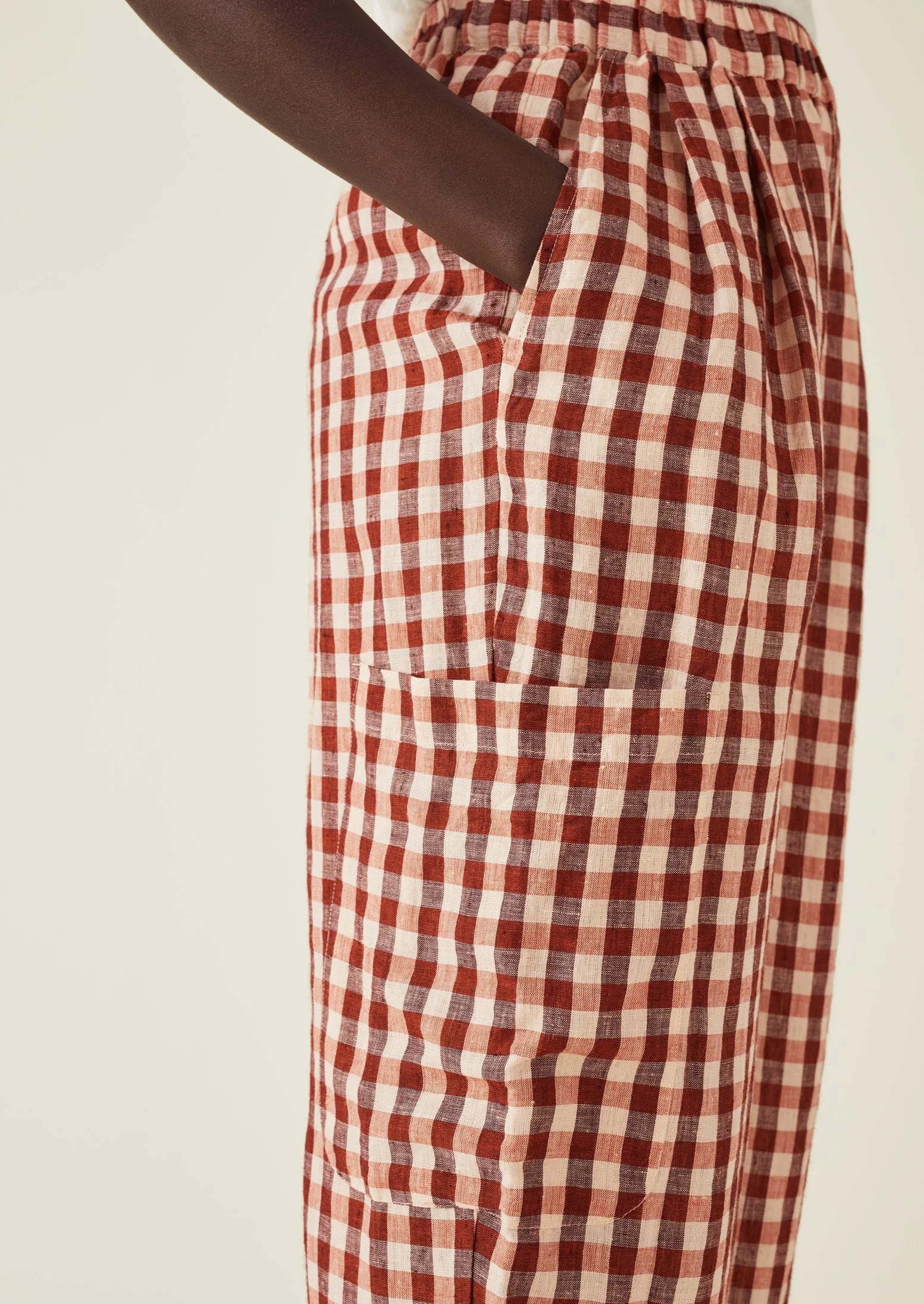Gingham Linen Patch Pocket Trousers | Blush sold by TOAST product image thumbnail 4