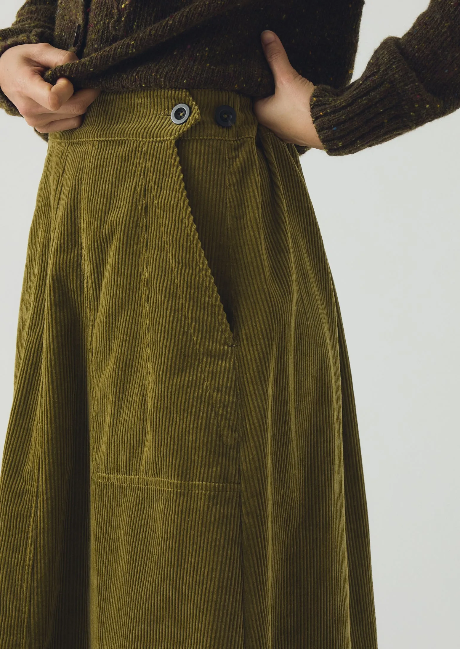 Organic Cord A Line Skirt | Antique Olive sold by TOAST product image thumbnail 4