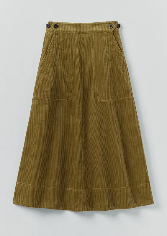 Organic Cord A Line Skirt | Antique Olive sold by TOAST