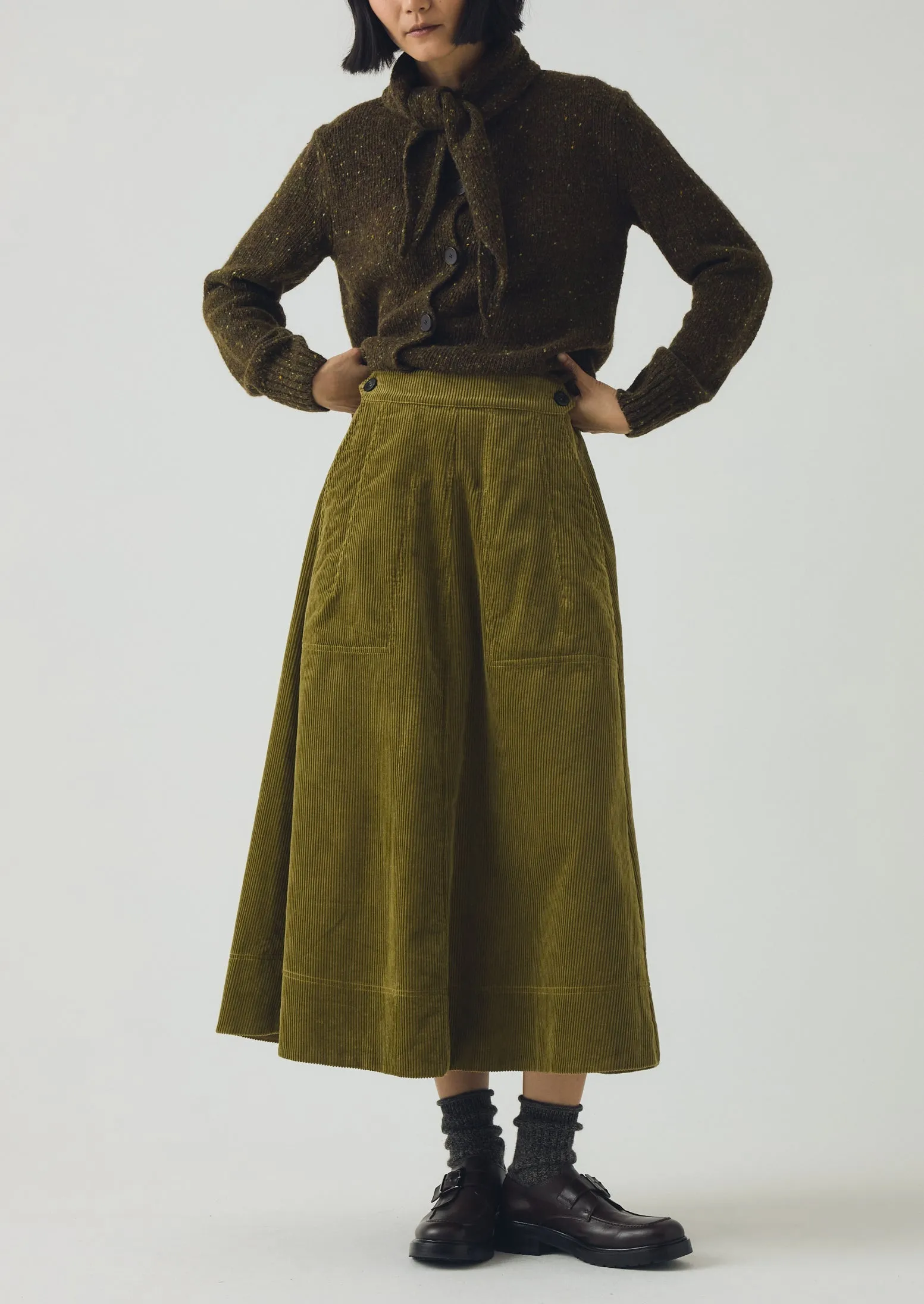 Organic Cord A Line Skirt | Antique Olive sold by TOAST product image thumbnail 2