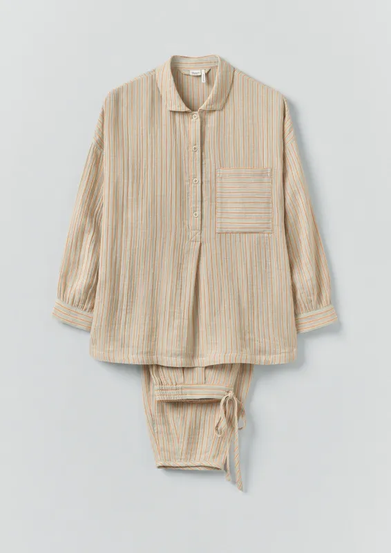 Stripe Crinkle Cotton Pyjamas | Sage/Apricot sold by TOAST