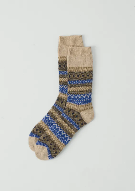 Jacquard Wool Socks | Parchment/Blue sold by TOAST