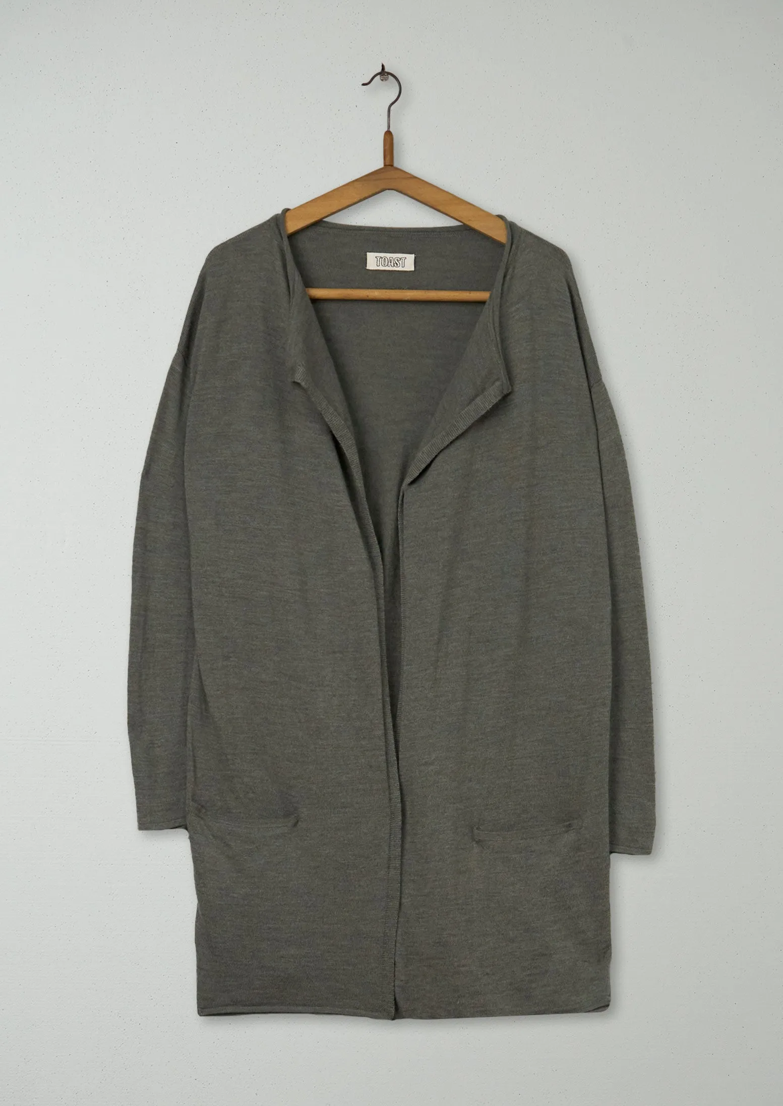 Reworn Long Merino Cardigan Size 10 (430) | Sage sold by TOAST