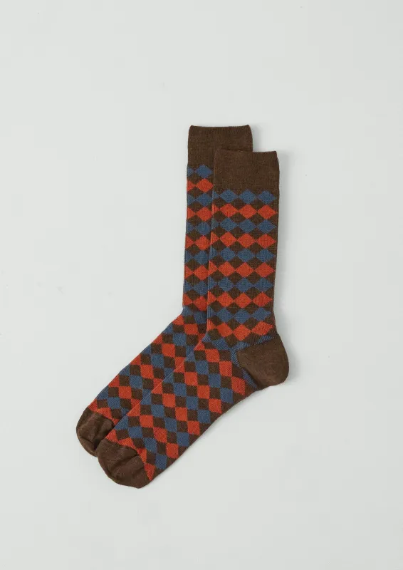 Diamond Patterned Wool Socks | Red Multi sold by TOAST