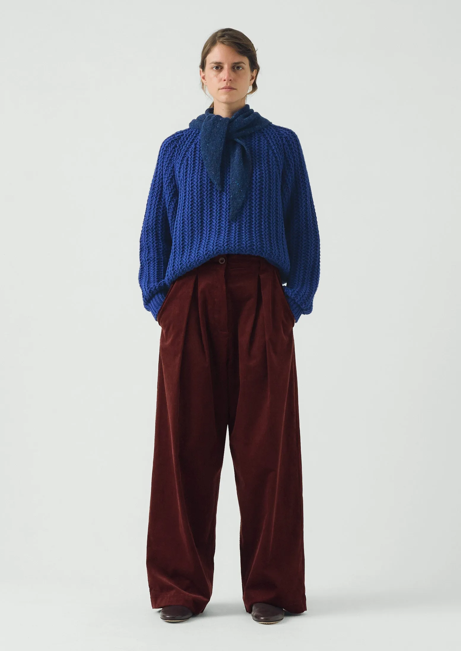 Organic Cord Box Pleat Trousers | Beetroot sold by TOAST product image thumbnail 2