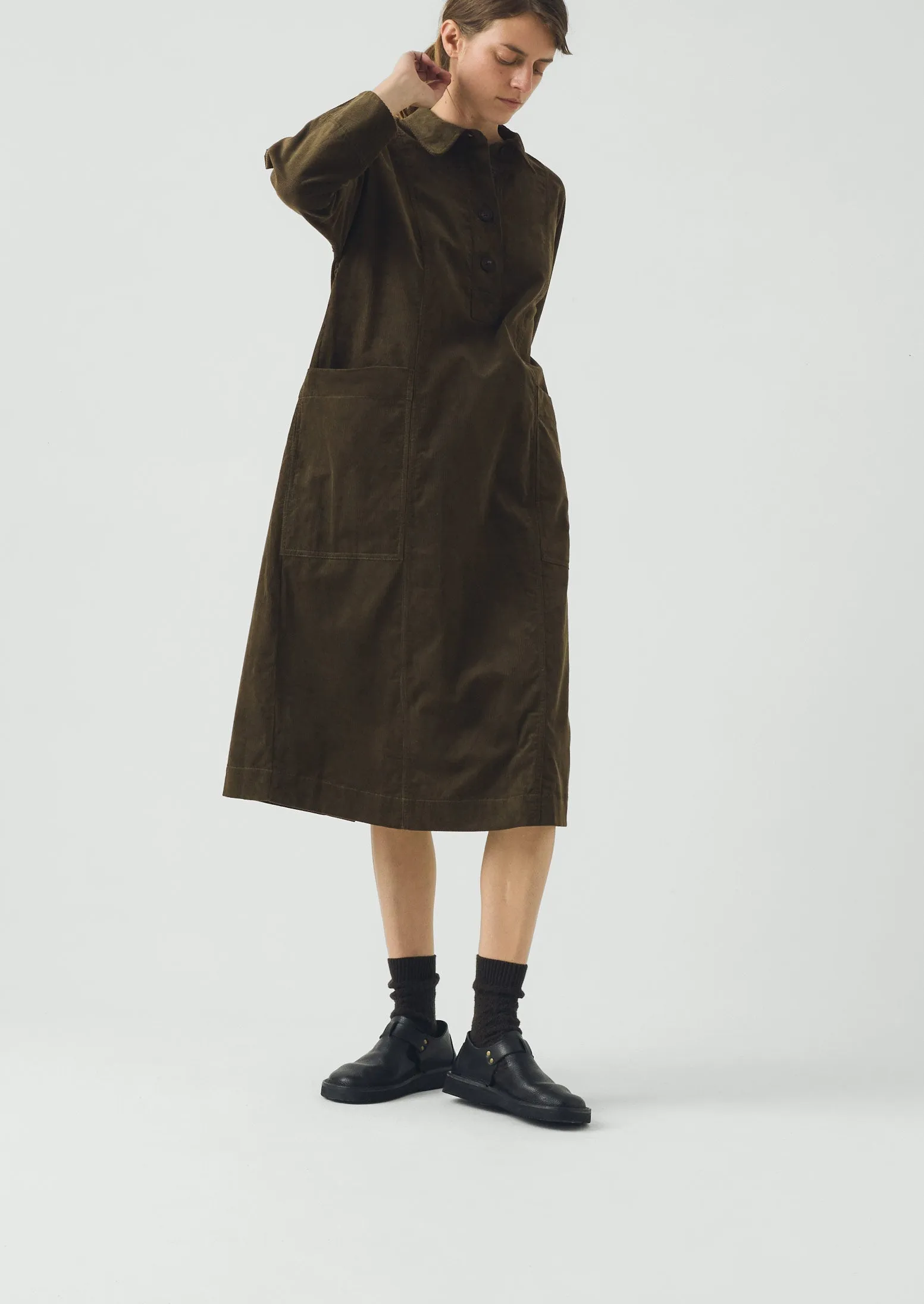 Organic Cord Tunic Dress | Tent Green sold by TOAST product image thumbnail 2