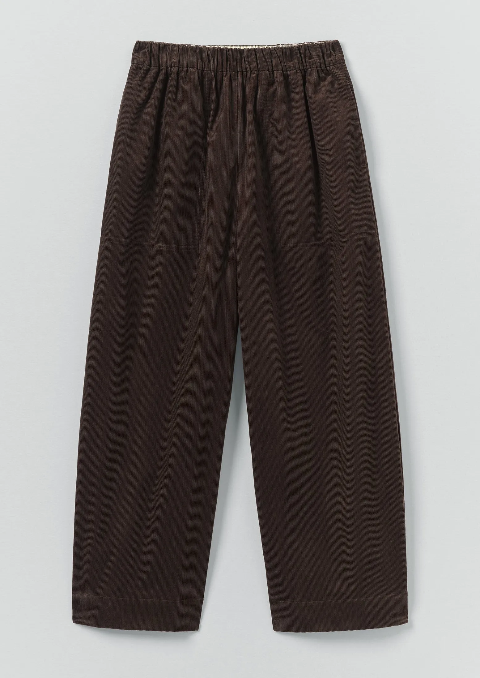 Organic Cord Barrel Leg Trousers | Bitter Chocolate sold by TOAST