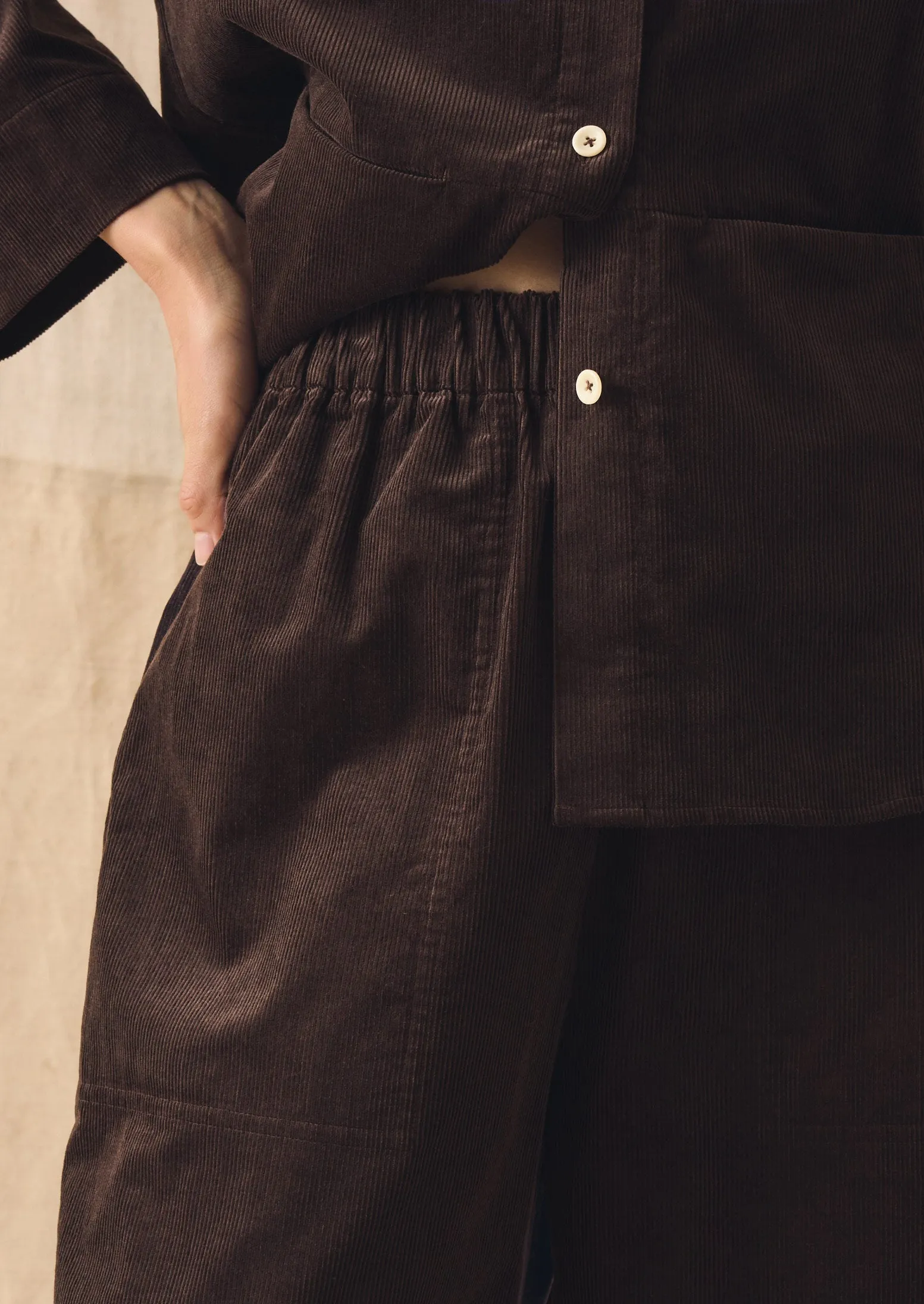 Organic Cord Barrel Leg Trousers | Bitter Chocolate sold by TOAST product image thumbnail 5