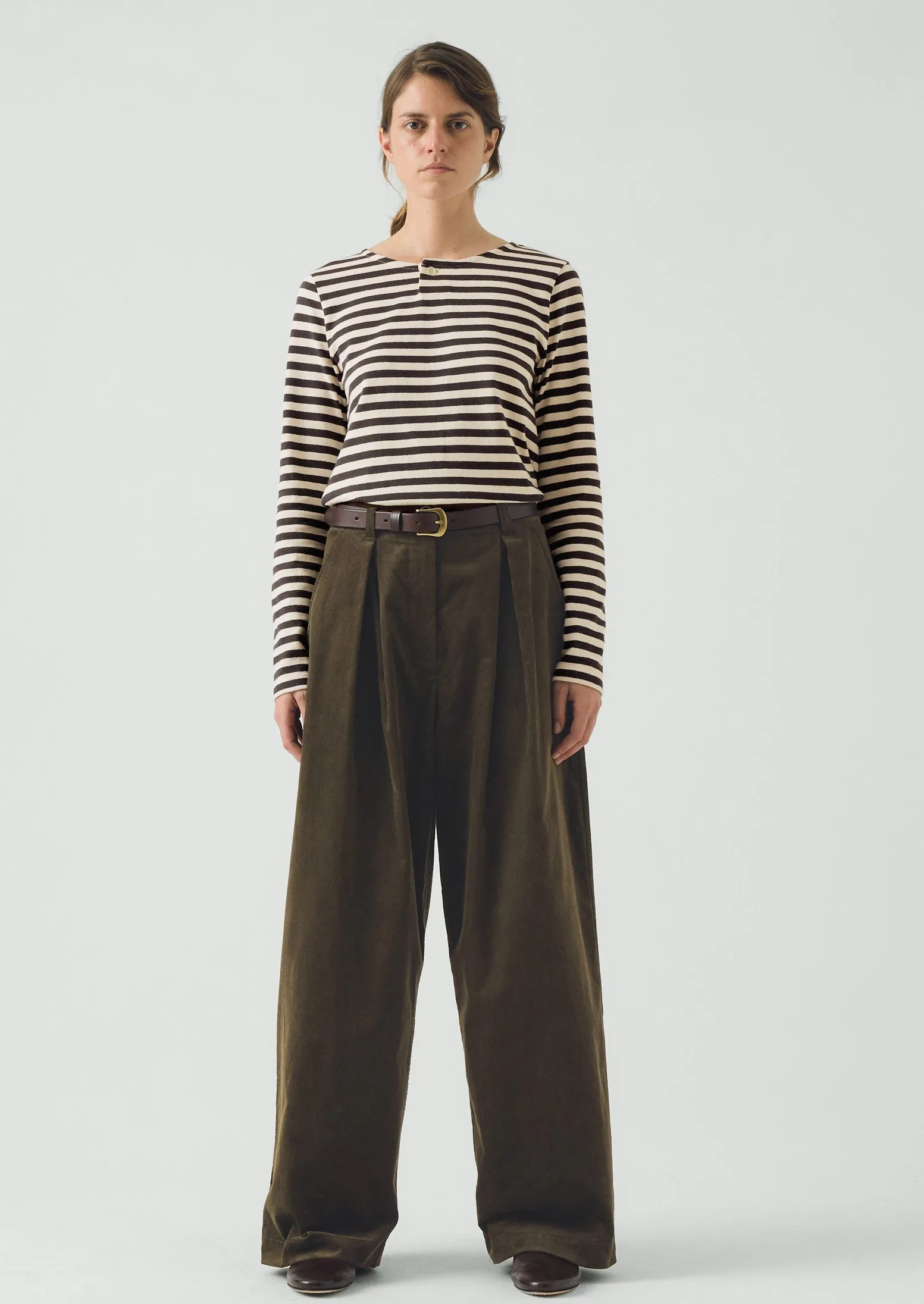 Organic Cord Box Pleat Trousers | Tent Green sold by TOAST product image thumbnail 3