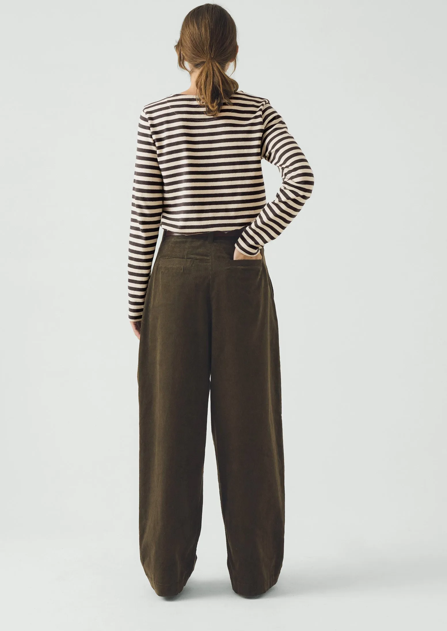 Organic Cord Box Pleat Trousers | Tent Green sold by TOAST product image thumbnail 5