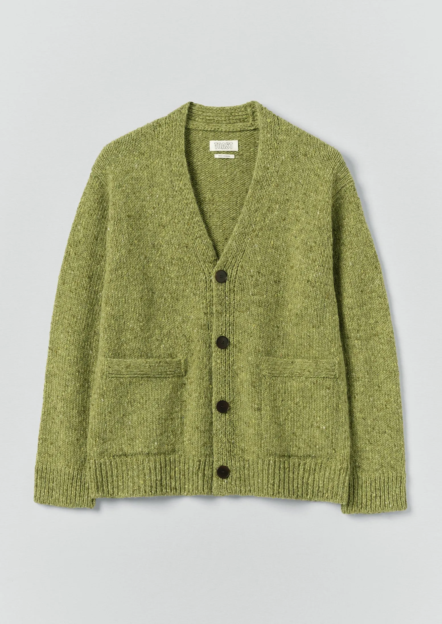 Donegal Wool V-Neck Cardigan | Rainette Green sold by TOAST