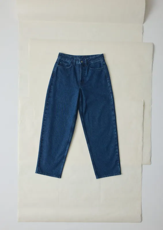 Indigo Denim Tapered Trousers | Mid Blue sold by TOAST