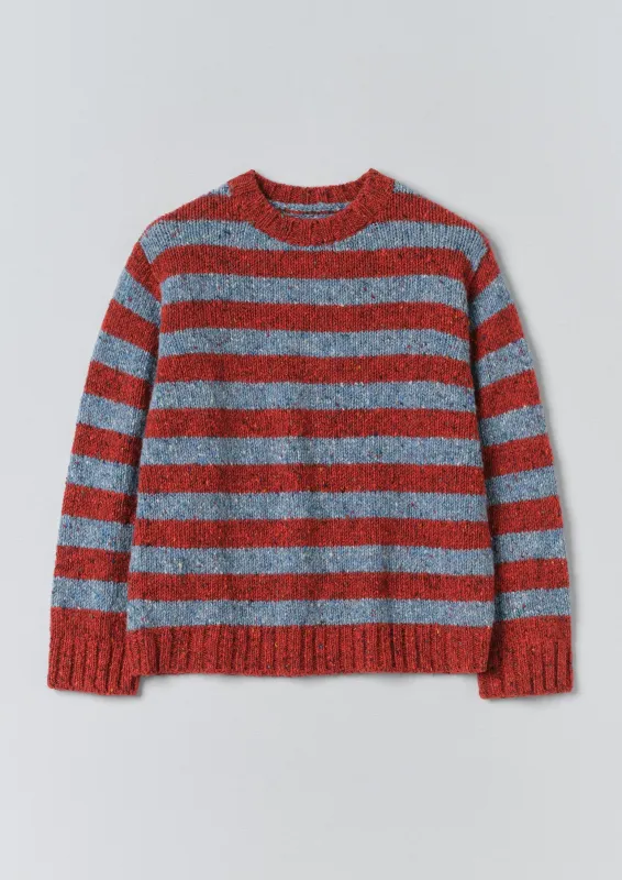 Stripe Donegal Wool Crew Neck Sweater | Red/Blue sold by TOAST