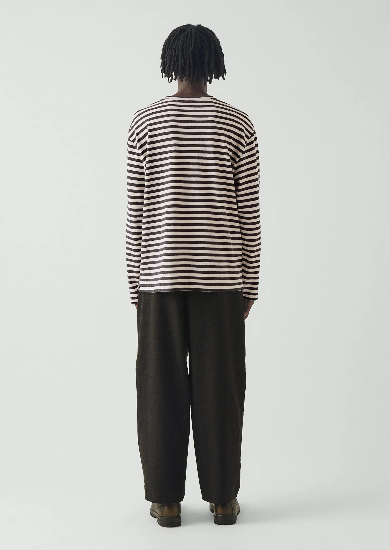 Chef Stripe Long Sleeve Cotton Tee | Slate/Vintage White sold by TOAST product image thumbnail 4