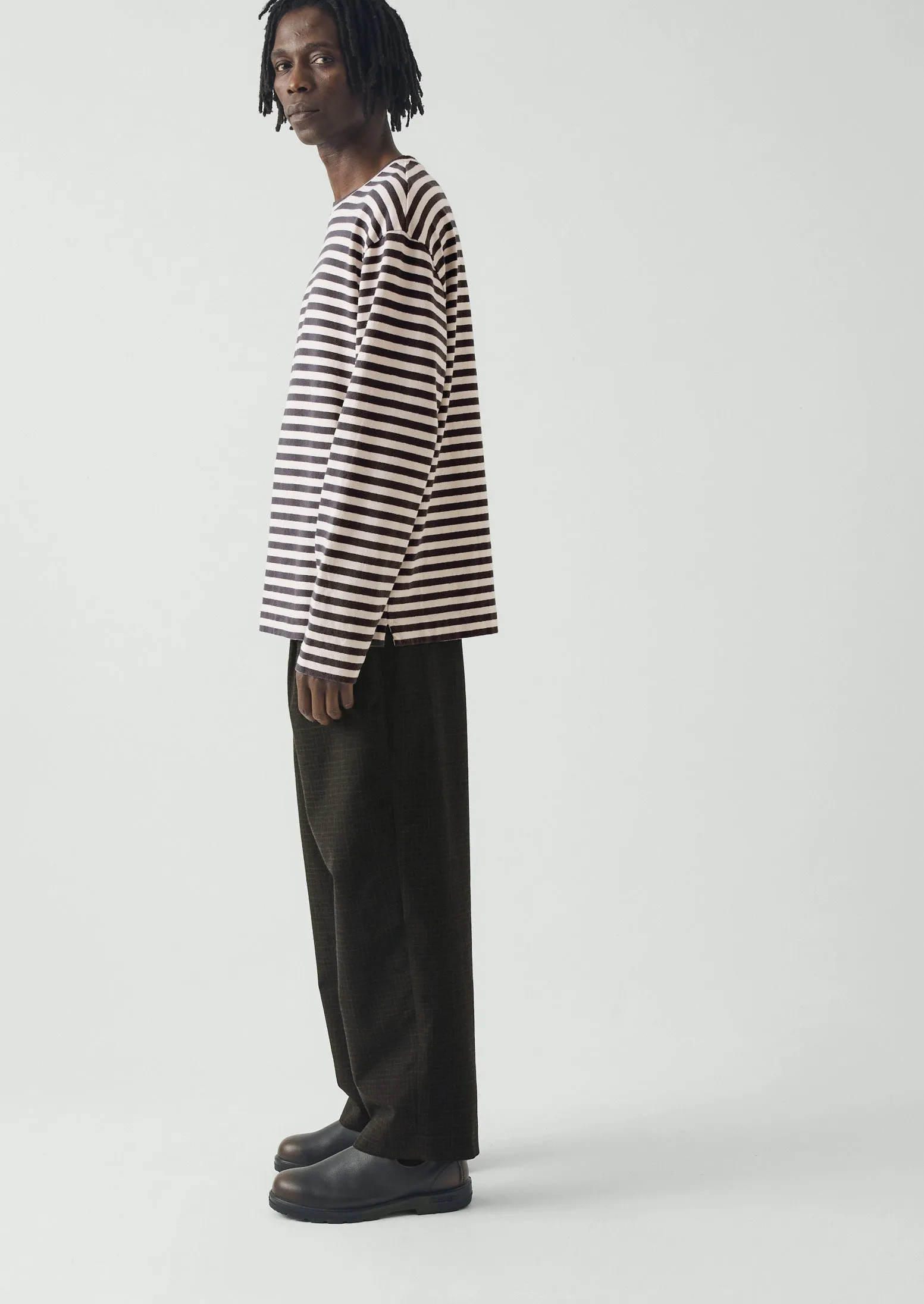 Chef Stripe Long Sleeve Cotton Tee | Slate/Vintage White sold by TOAST product image thumbnail 5