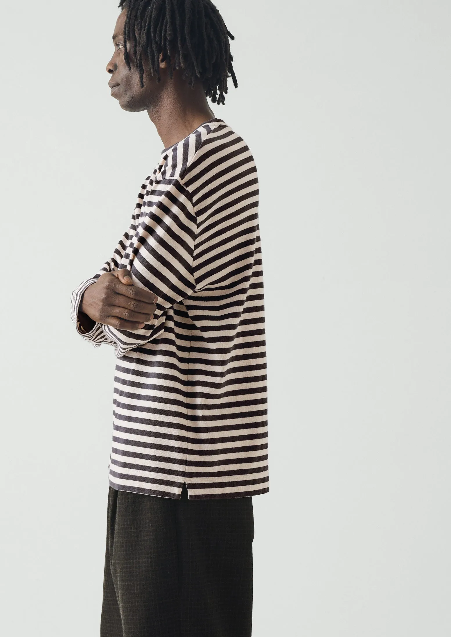 Chef Stripe Long Sleeve Cotton Tee | Slate/Vintage White sold by TOAST product image thumbnail 2