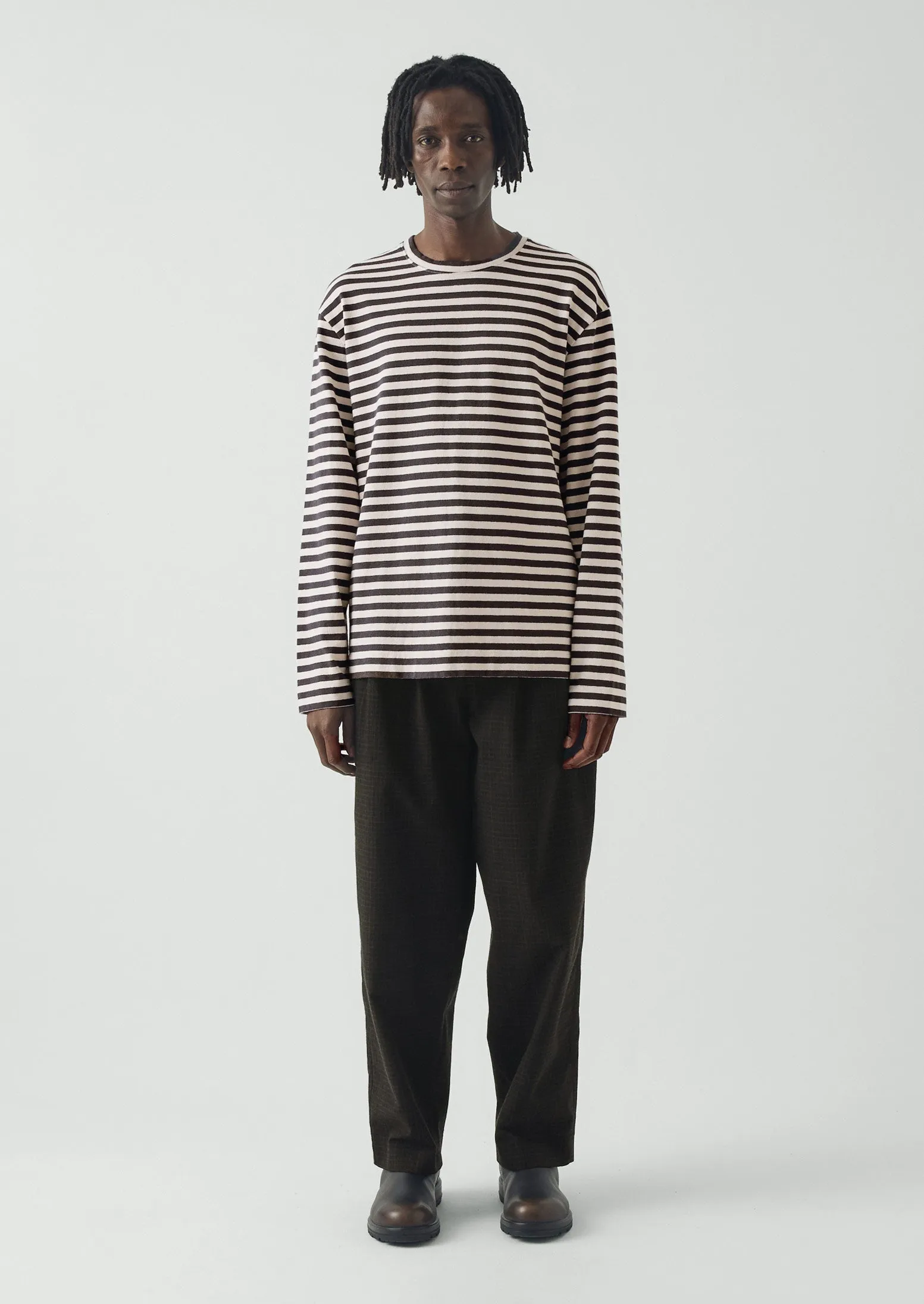 Chef Stripe Long Sleeve Cotton Tee | Slate/Vintage White sold by TOAST product image thumbnail 3