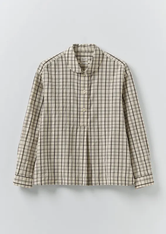 Half Placket Check Cotton Shirt | Ecru/Rich Soil sold by TOAST