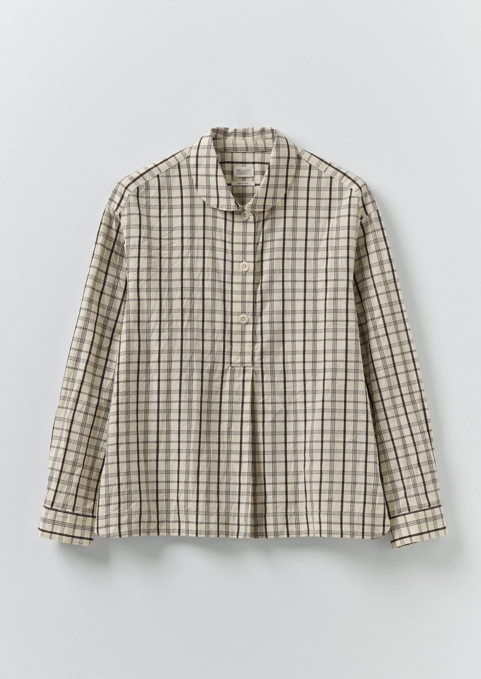 Half Placket Check Cotton Shirt | Ecru/Rich Soil sold by TOAST