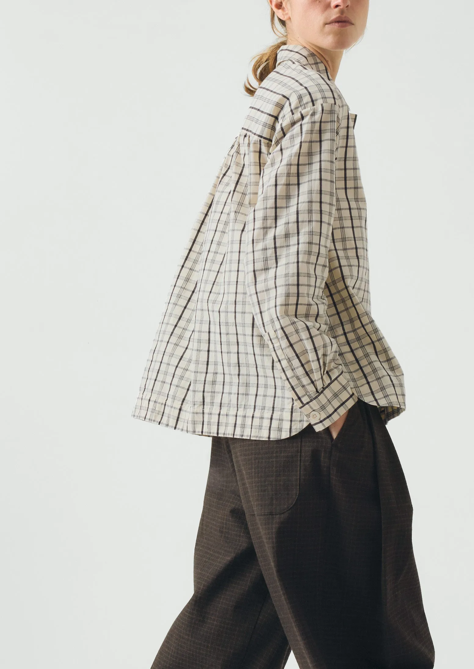 Half Placket Check Cotton Shirt | Ecru/Rich Soil sold by TOAST product image thumbnail 2