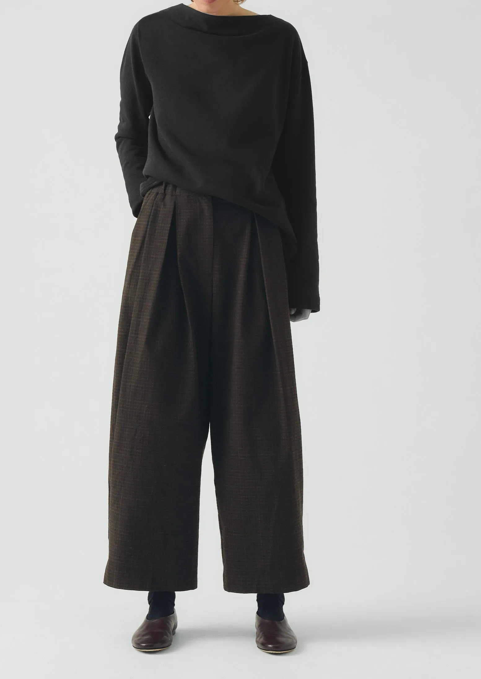Check Cotton Wool Wide Leg Trousers | Slate sold by TOAST product image thumbnail 4