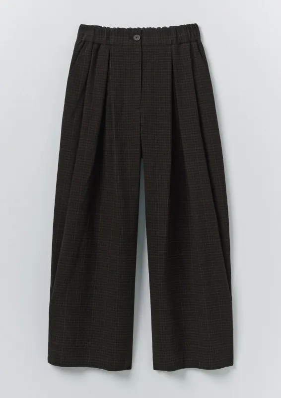 Check Cotton Wool Wide Leg Trousers | Slate sold by TOAST