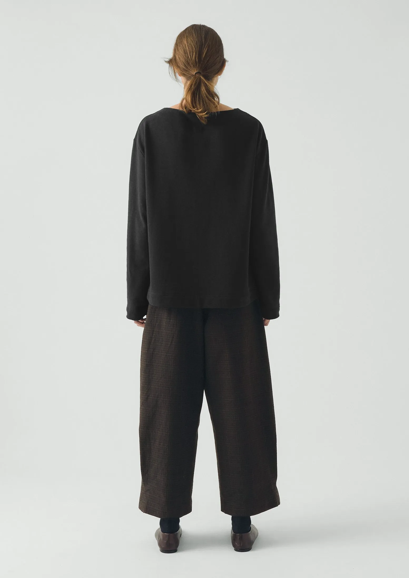 Check Cotton Wool Wide Leg Trousers | Slate sold by TOAST product image thumbnail 5
