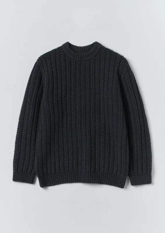 Racked Wool Cotton Sweater | Darkest Navy sold by TOAST