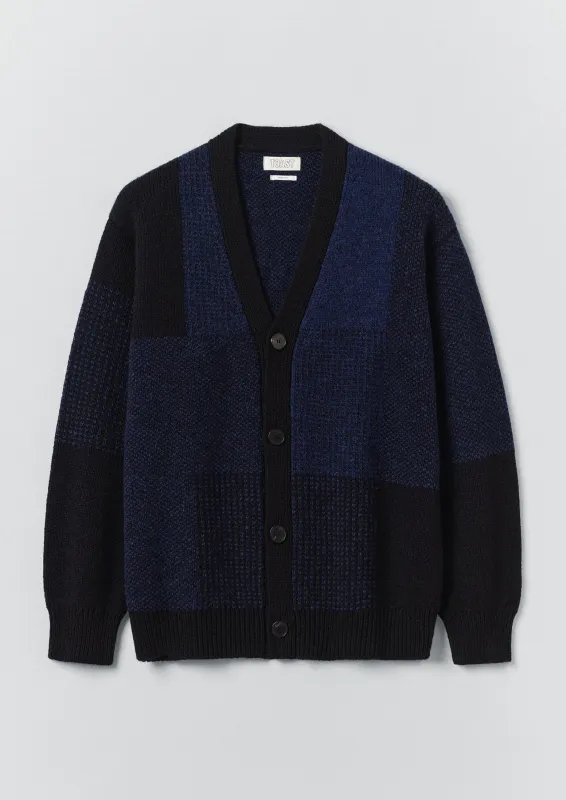 Jacquard British Wool Cardigan | Navy/Cobalt sold by TOAST