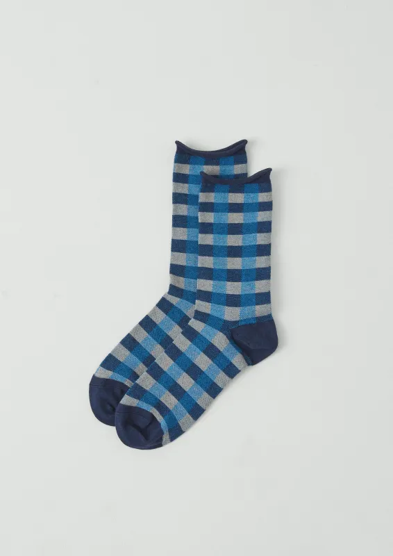 Check Cotton Cashmere Socks | Blue/Parchment sold by TOAST