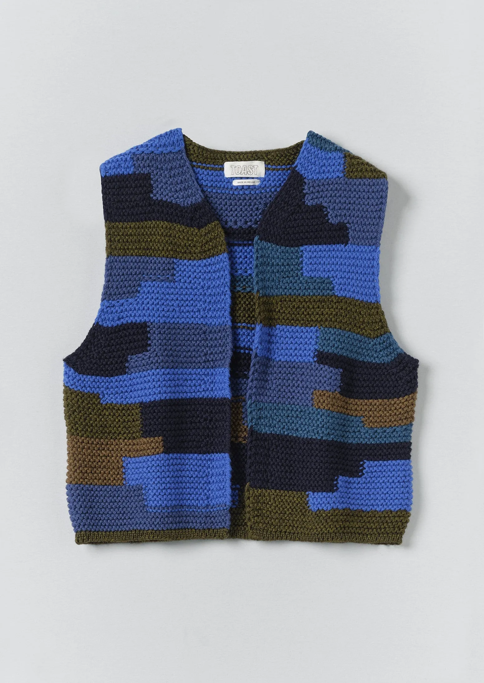 Patchwork Knitted Wool Gilet | Blue Multi sold by TOAST