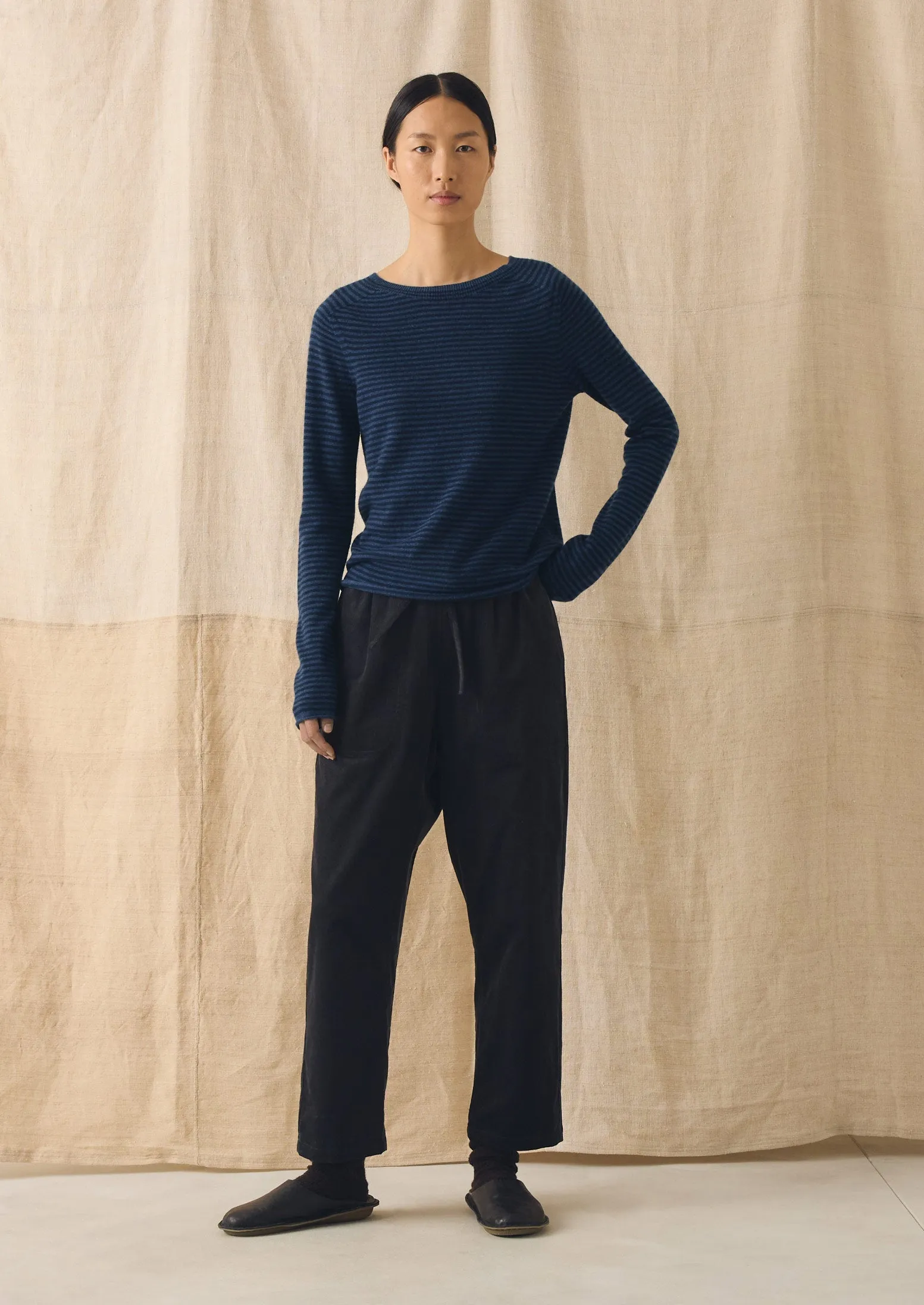 Stripe Wool Cashmere Neat Sweater | Denim Blue/Blue sold by TOAST product image thumbnail 4