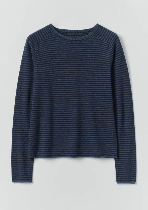 Stripe Wool Cashmere Neat Sweater | Denim Blue/Blue sold by TOAST