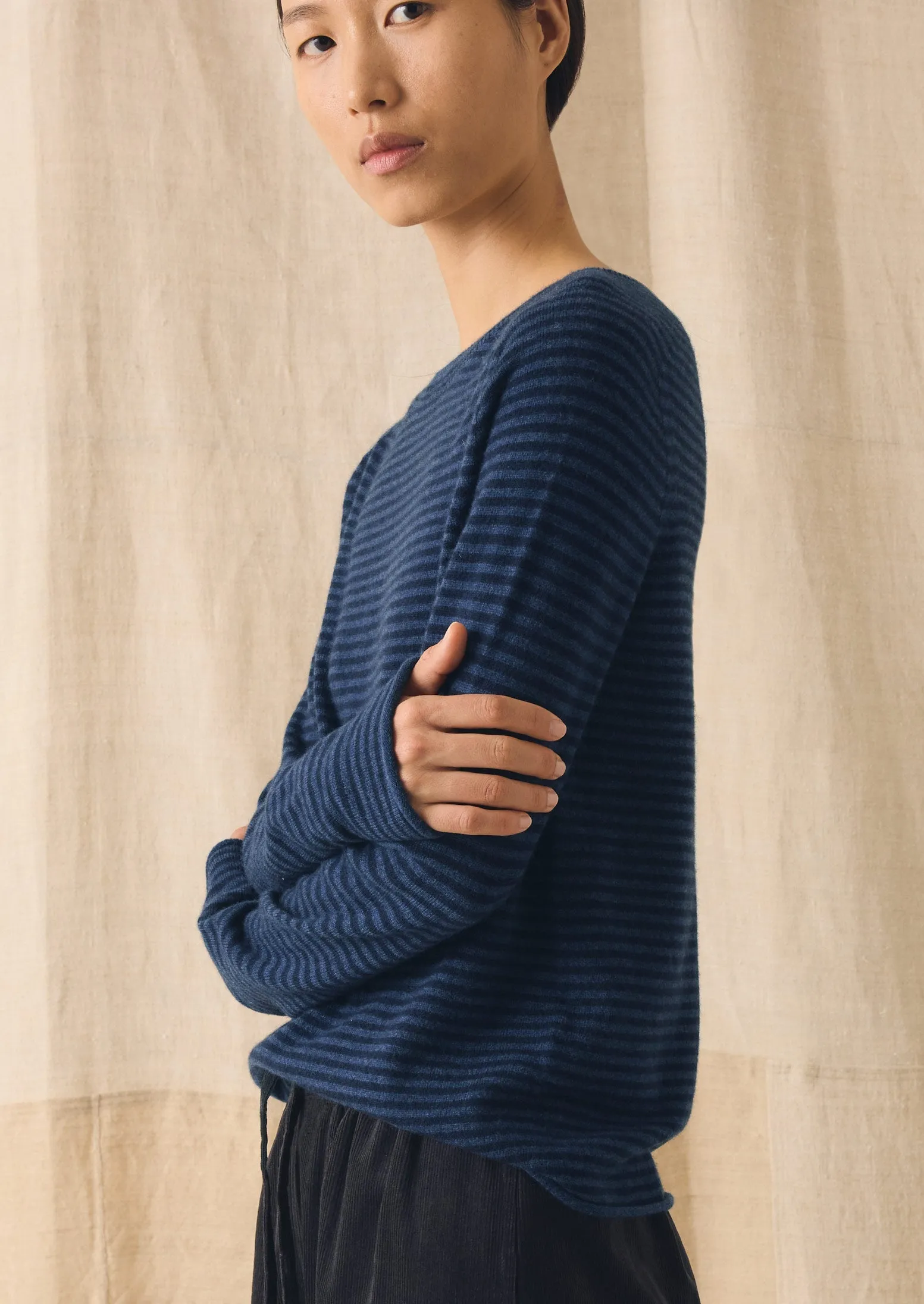 Stripe Wool Cashmere Neat Sweater | Denim Blue/Blue sold by TOAST product image thumbnail 2