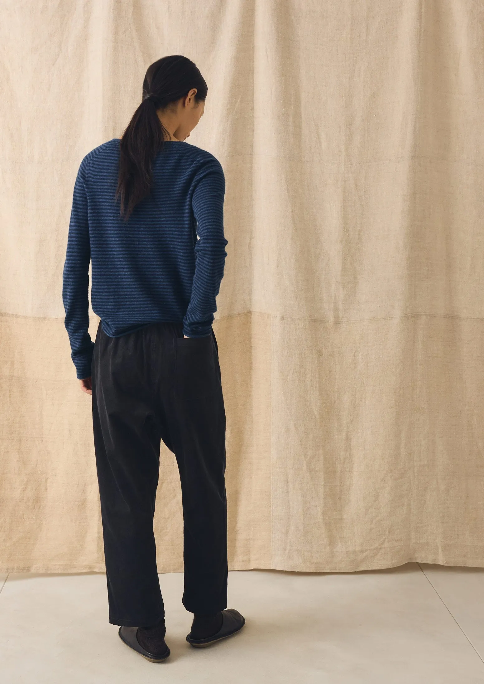 Stripe Wool Cashmere Neat Sweater | Denim Blue/Blue sold by TOAST product image thumbnail 3