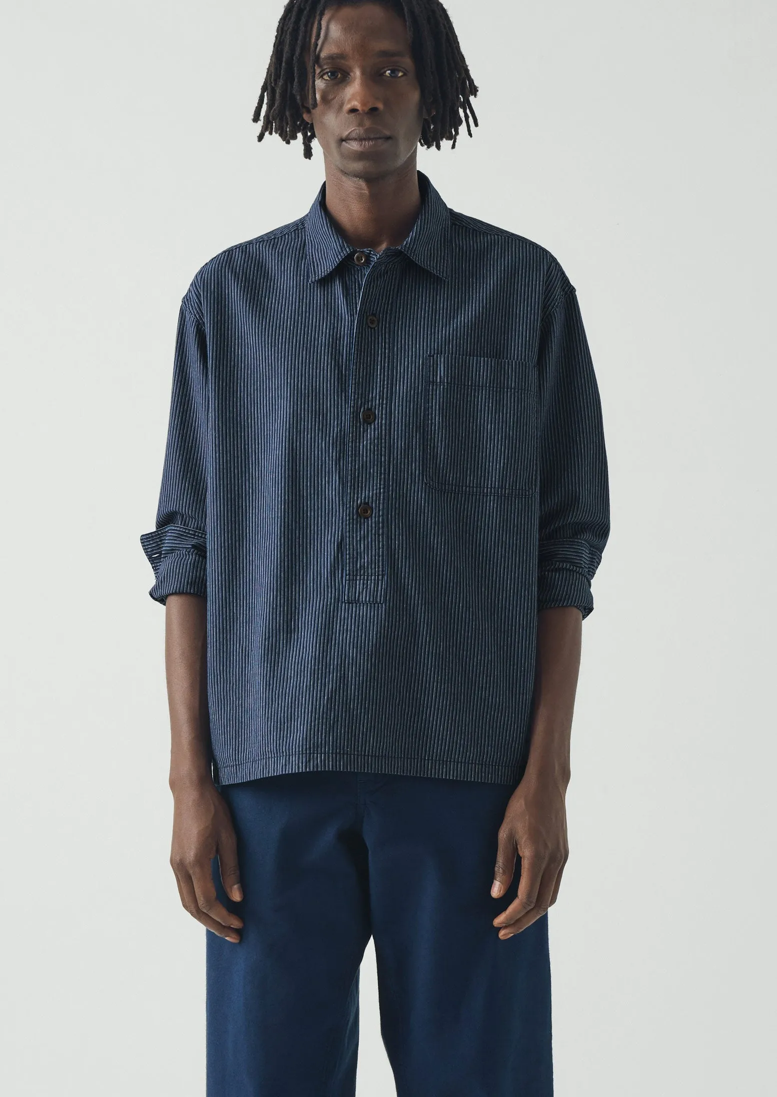 Railroad Stripe Cotton Shirt | Denim Blue sold by TOAST product image thumbnail 2