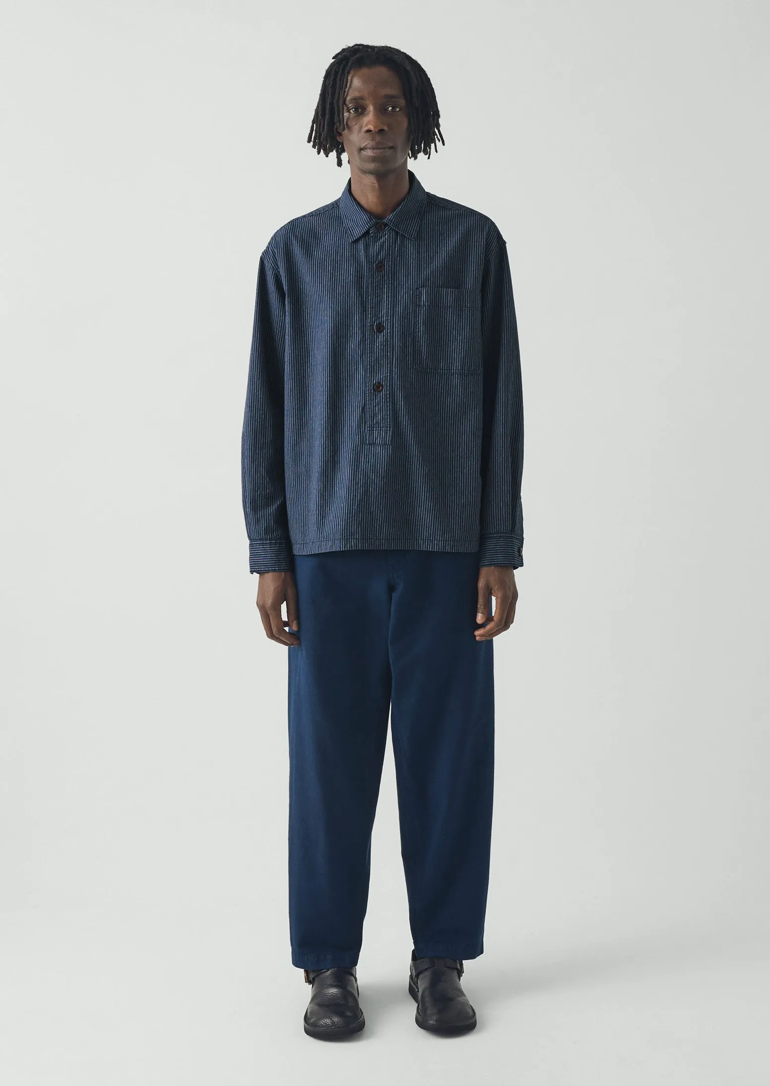 Railroad Stripe Cotton Shirt | Denim Blue sold by TOAST product image thumbnail 3