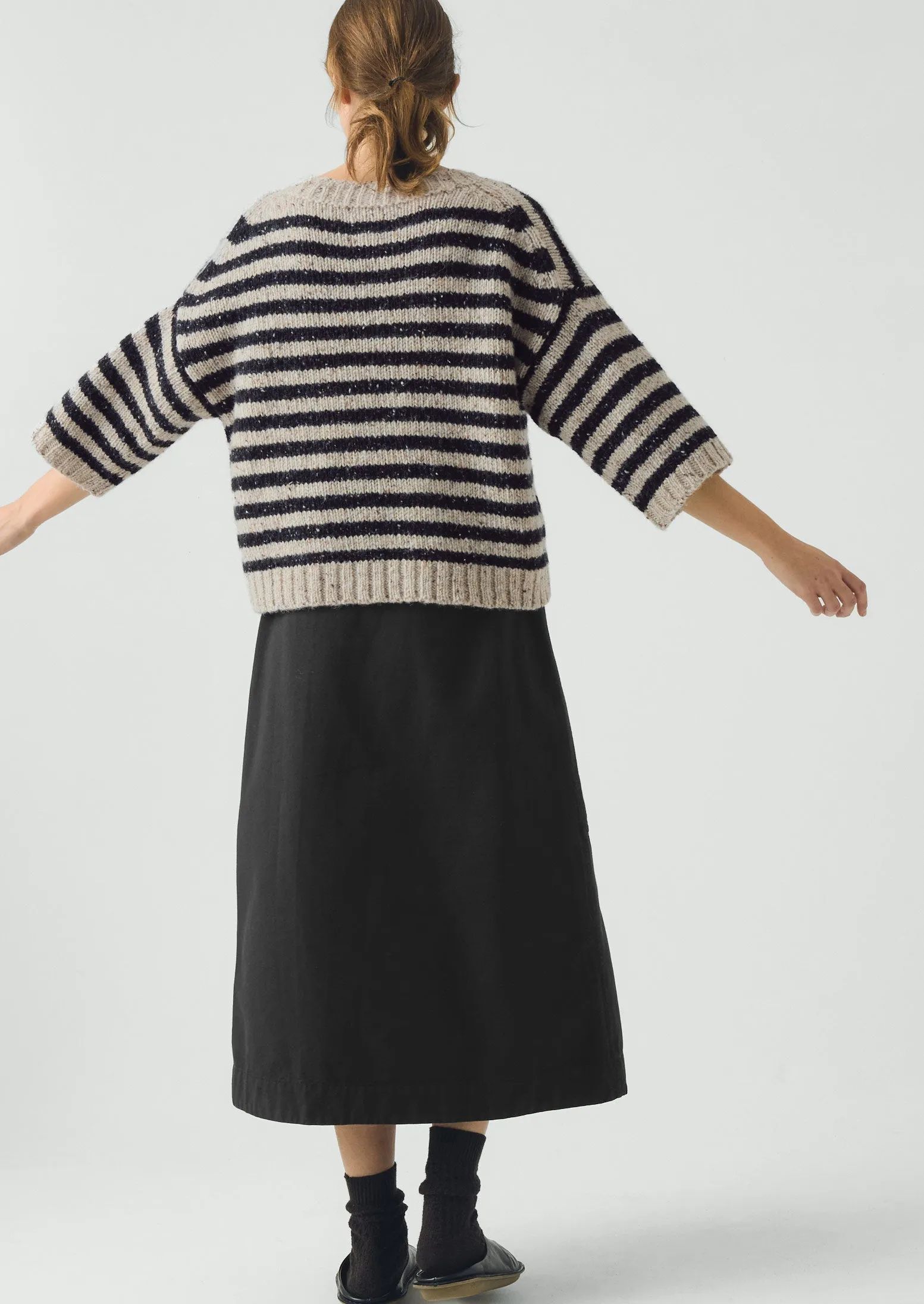 Stripe Donegal Short Sleeve Sweater | Soft Black/Oatmeal sold by TOAST product image thumbnail 4
