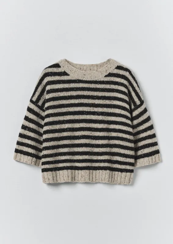Stripe Donegal Short Sleeve Sweater | Soft Black/Oatmeal sold by TOAST
