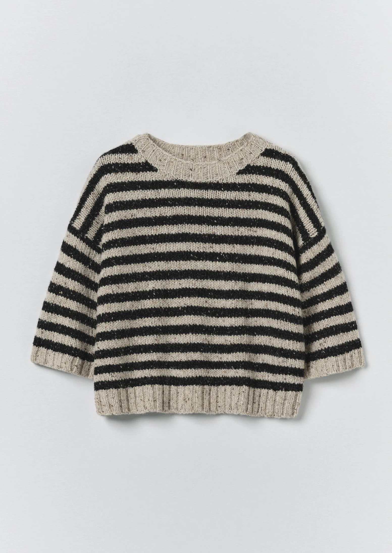 Stripe Donegal Short Sleeve Sweater | Soft Black/Oatmeal sold by TOAST