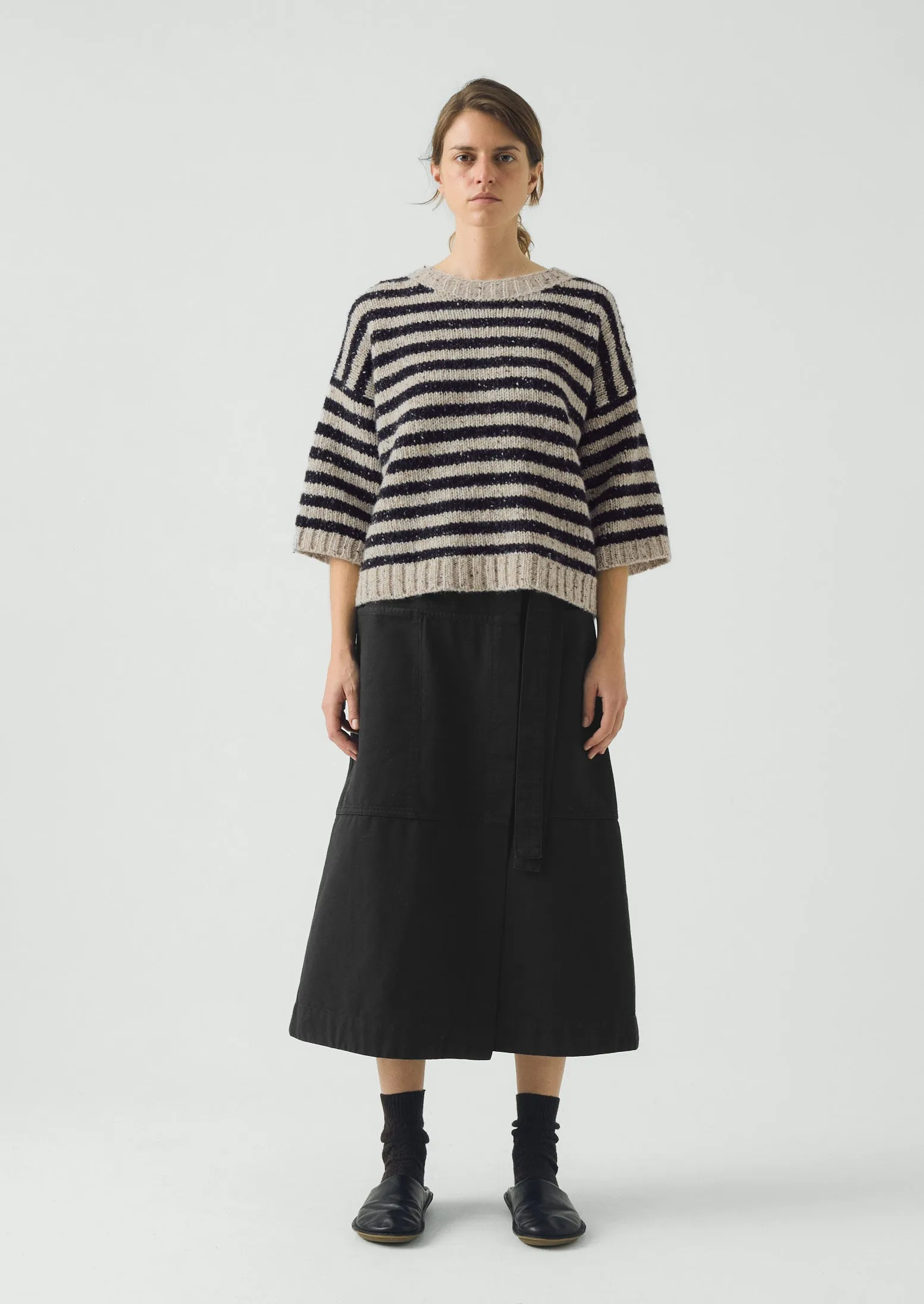 Stripe Donegal Short Sleeve Sweater | Soft Black/Oatmeal sold by TOAST product image thumbnail 3