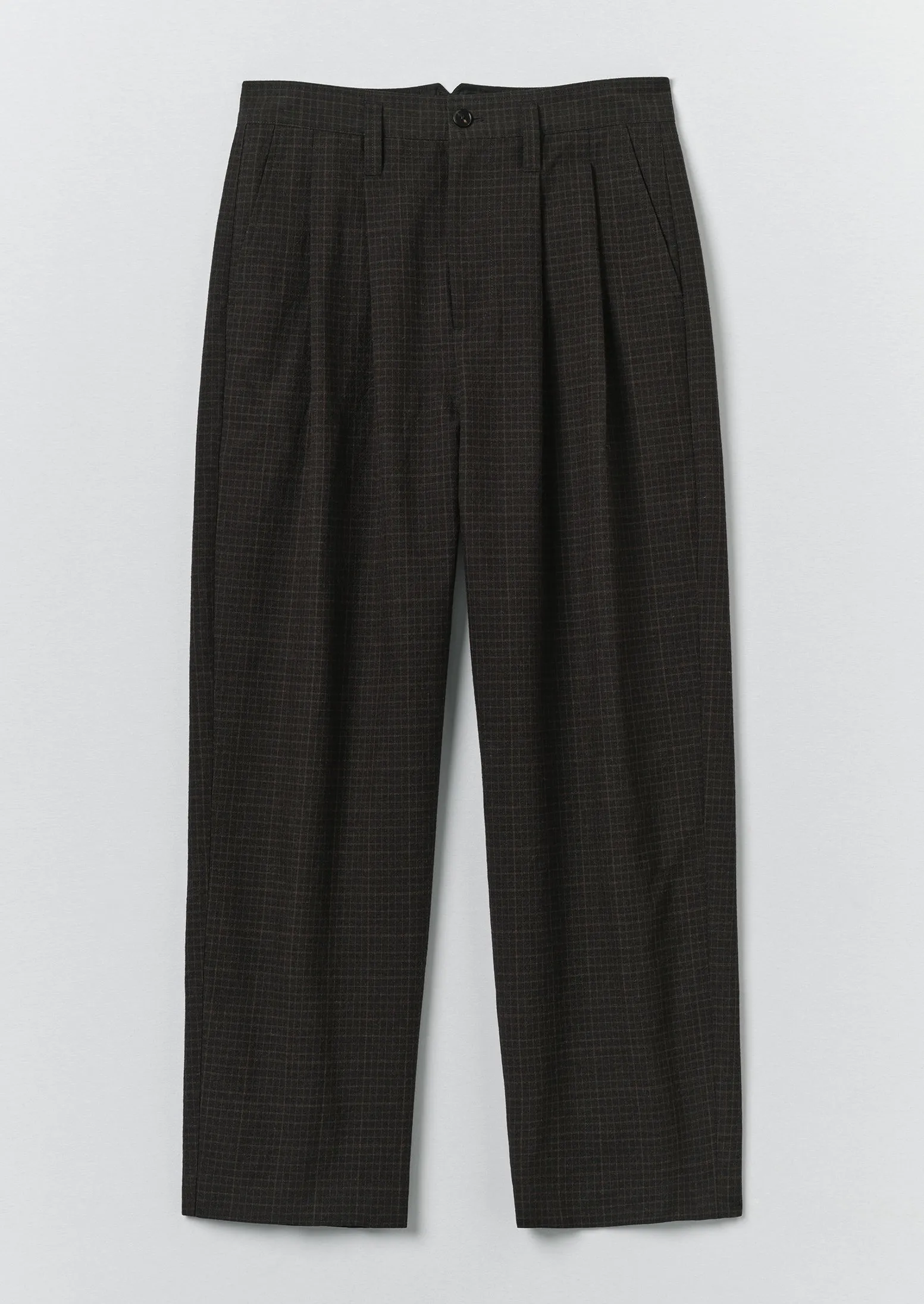 Bill Sketch Check Cotton Wool Trousers | Slate sold by TOAST