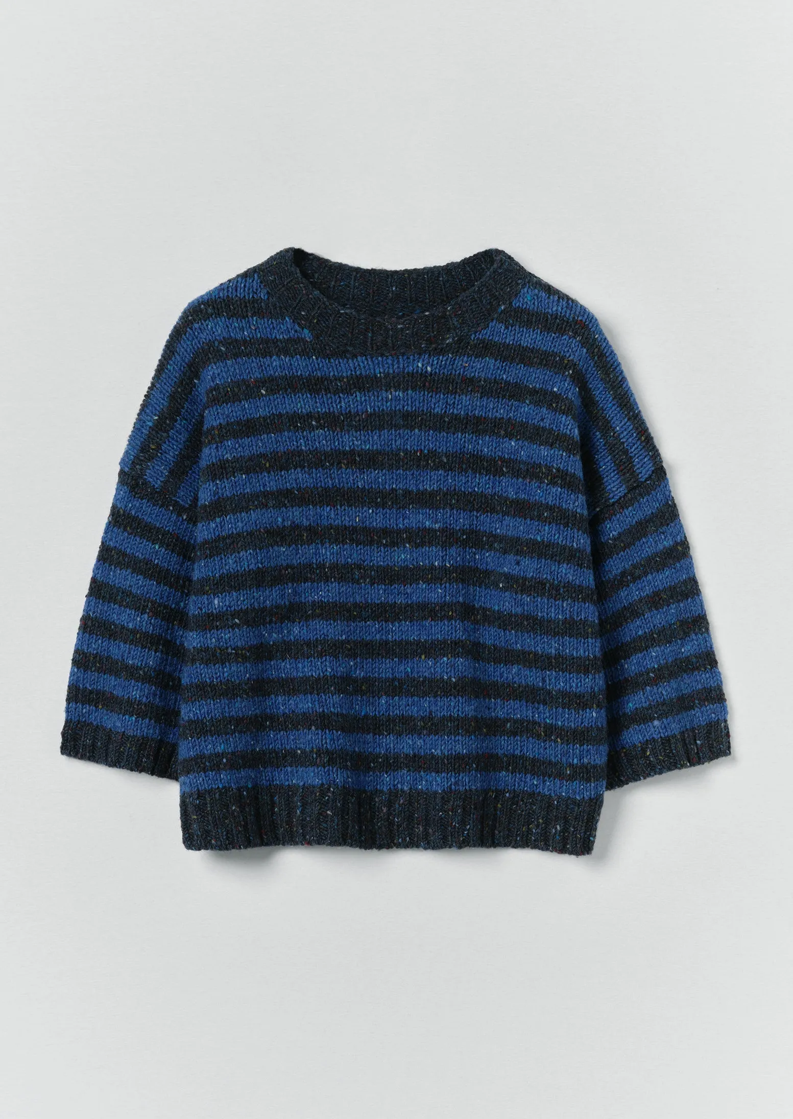 Stripe Donegal Short Sleeve Sweater | Midnight/Neptune Blue sold by TOAST
