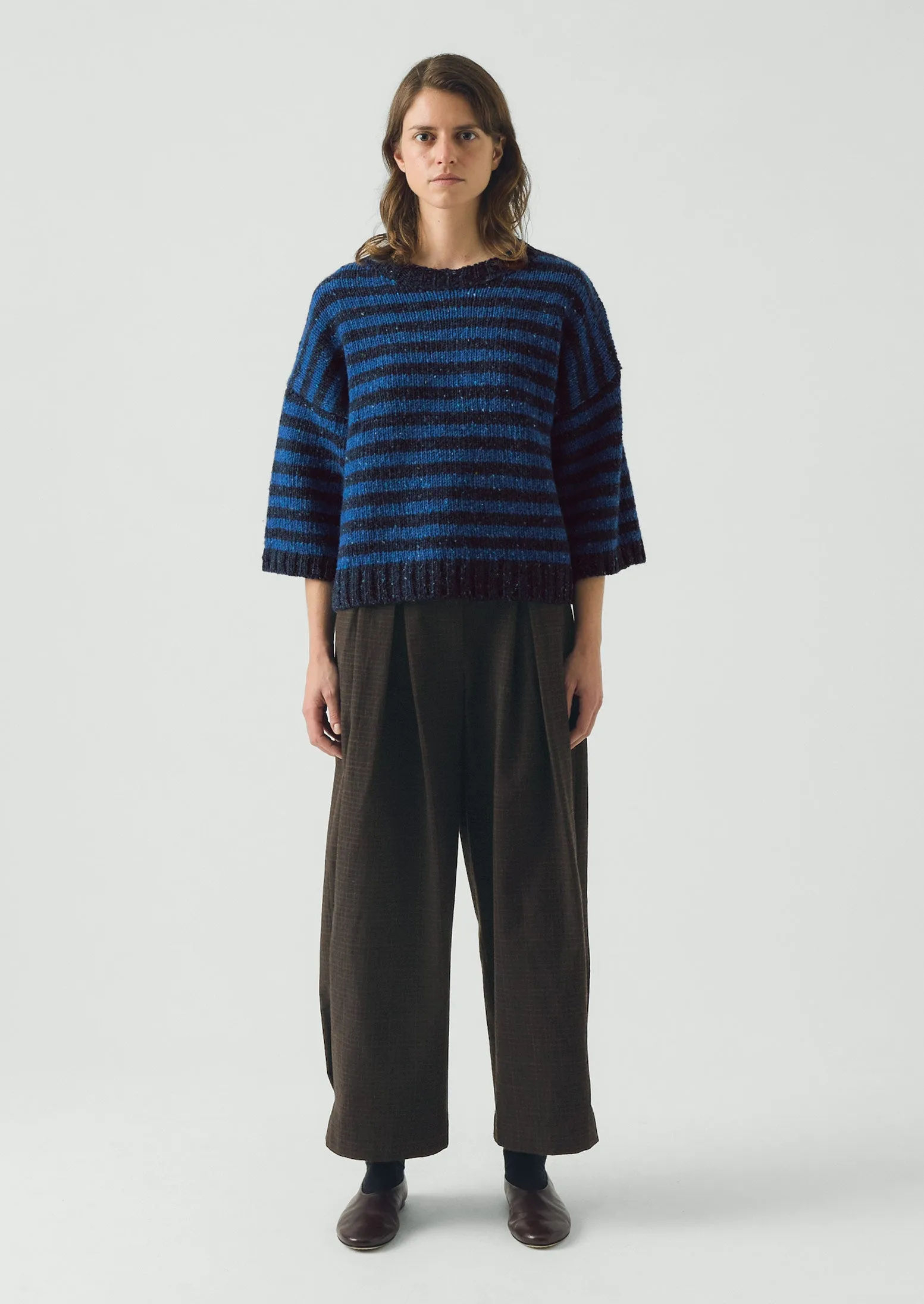 Stripe Donegal Short Sleeve Sweater | Midnight/Neptune Blue sold by TOAST product image thumbnail 2